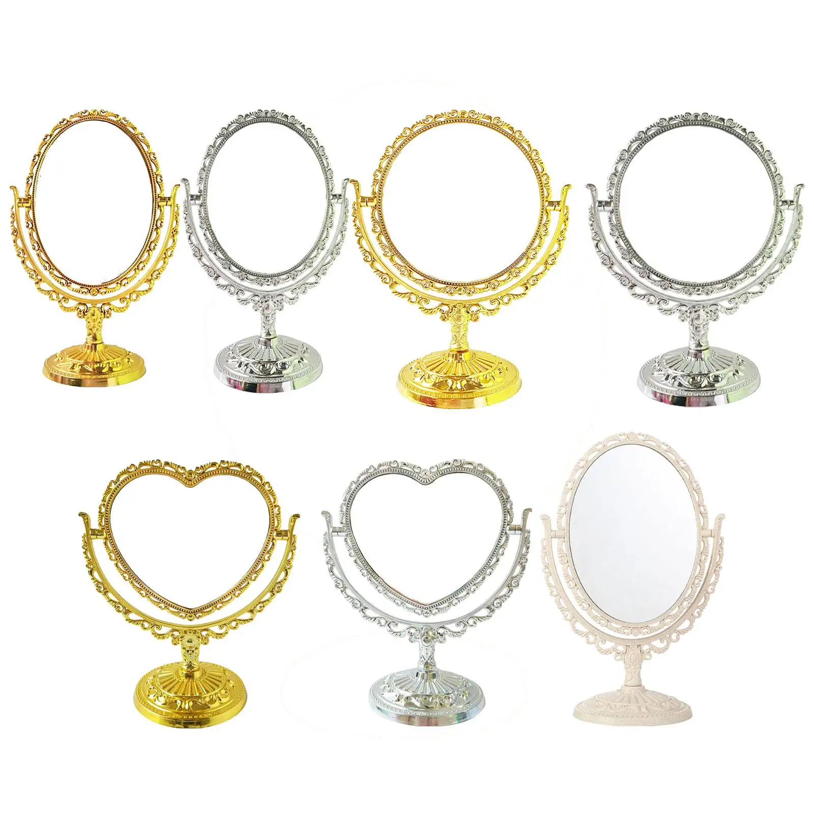 Tabletop Makeup Mirror Elegant Decorative 360 Degree Rotation Desktop Stand Mirror for Vanity Bedroom Bath Hotel Dressing Room