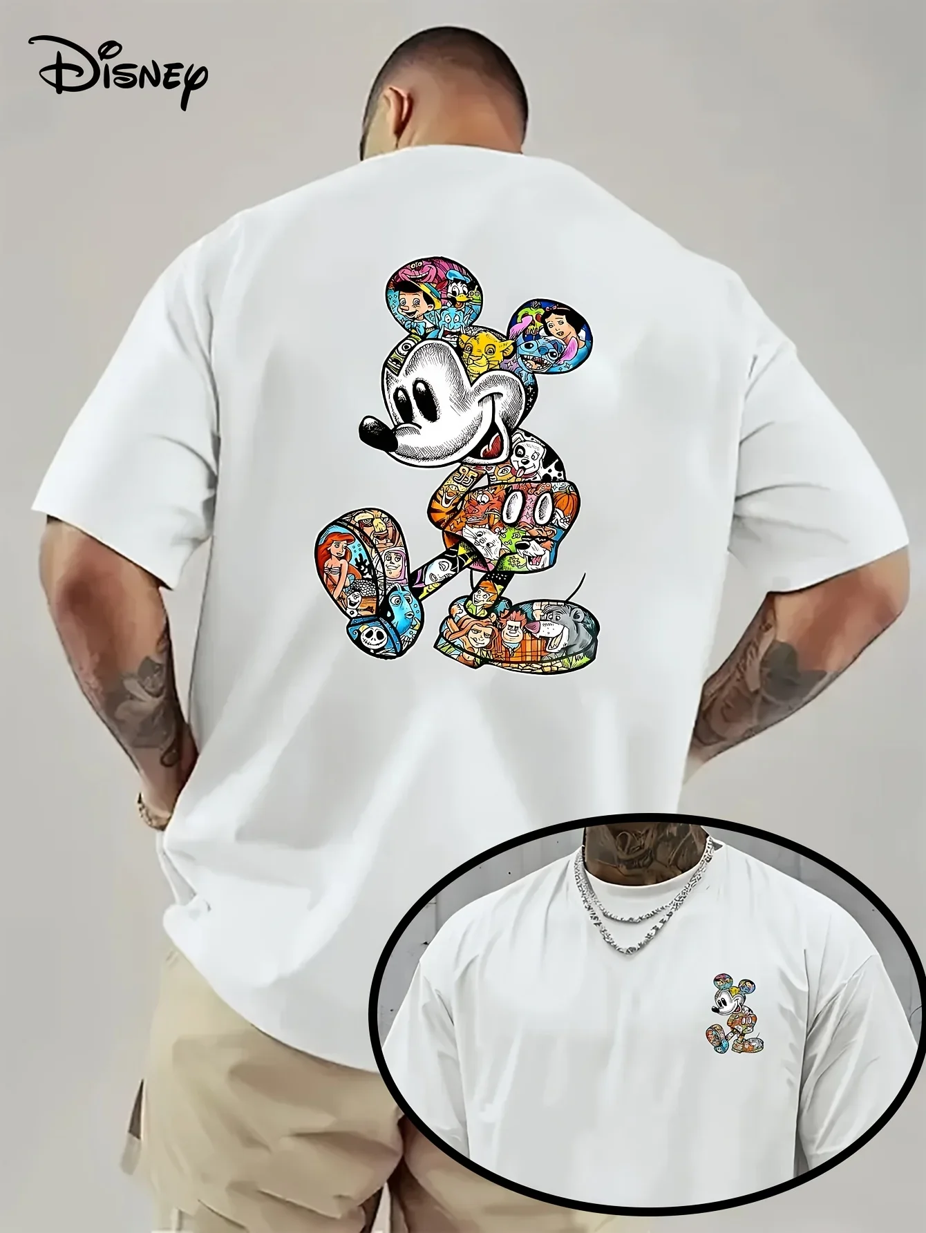 

Disney Mickey Creative Colorful Printed Cotton T-shirt 2026 Men's and Women's Summer New Edition Harajuku Large Loose Casual Top