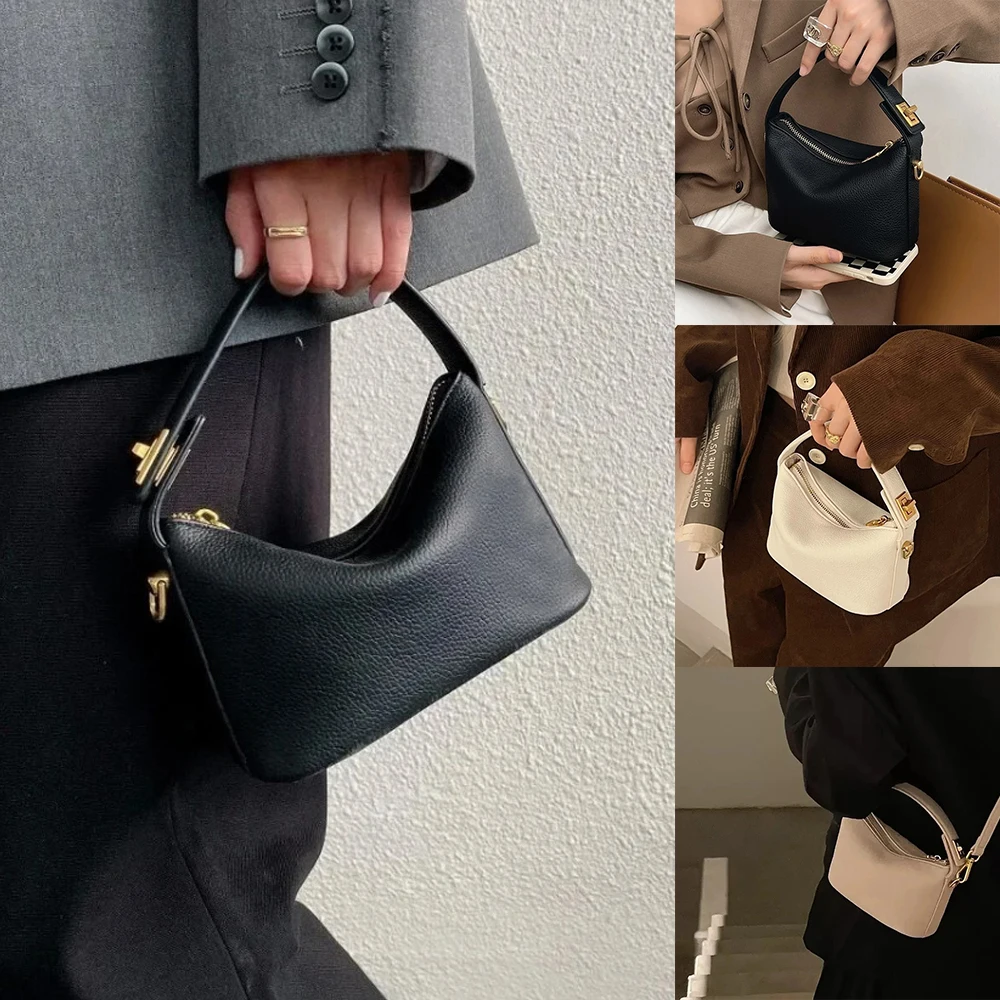

Retro Lunch Bag Cloud Bag PU Soft Leather Crossbody Handbag Small Square Niche Design Simple Leather Shoulder Bag