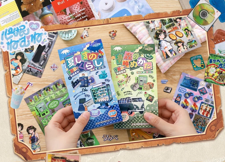 Showa Theme Die-Cut Stickers Book 25/50 Sheets for DIY Decorative Scrapbook Phone Case Collage Aesthetic Stationery Stickers