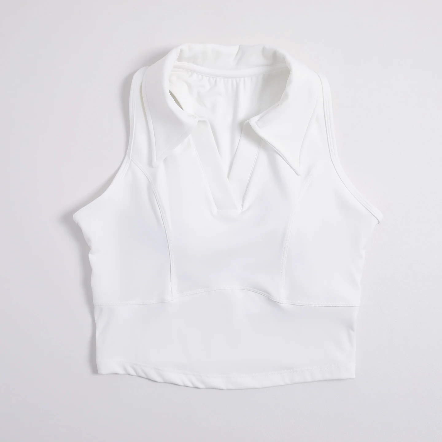 Women Polo Collar V Notch Sleeveless Yoga Tank Top Fixed Cup Soft Breathable Gym Workout Sports Crop Top