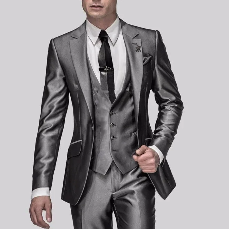 

Elegant Men Suits for Wedding 2024 Blazer Terno Grey Satin Customized Notch Lapel Single Breasted Formal Party Outwear Terno