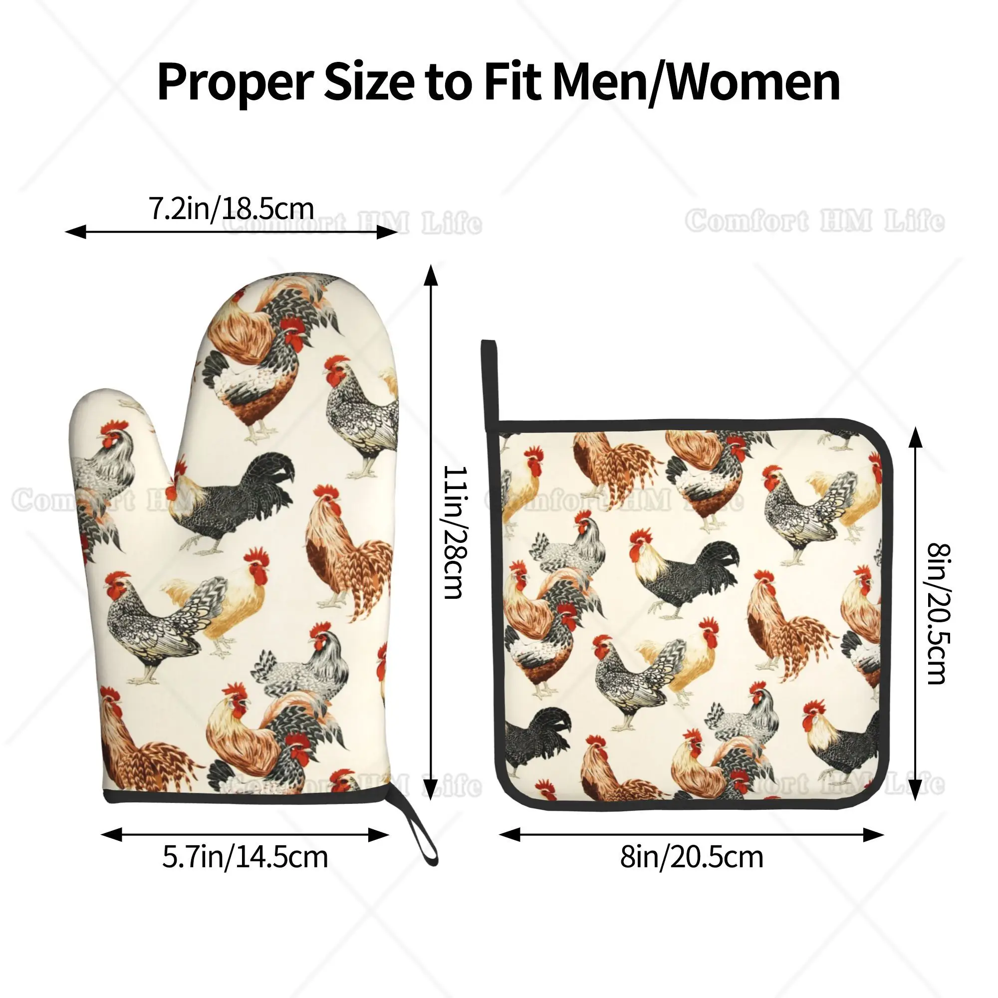 Chickens Rooster Oven Mitts and Pot Holders Set of 2 Heat Resistant Microwave Oven Gloves for Safe Cooking Baking Grilling