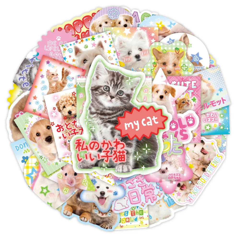 

30/40Pcs Cute Kawaii Cartoon Puppy Cat Sticker Retro Japanese Scrapbook Journal Decor Stickers Aesthetic Stationery