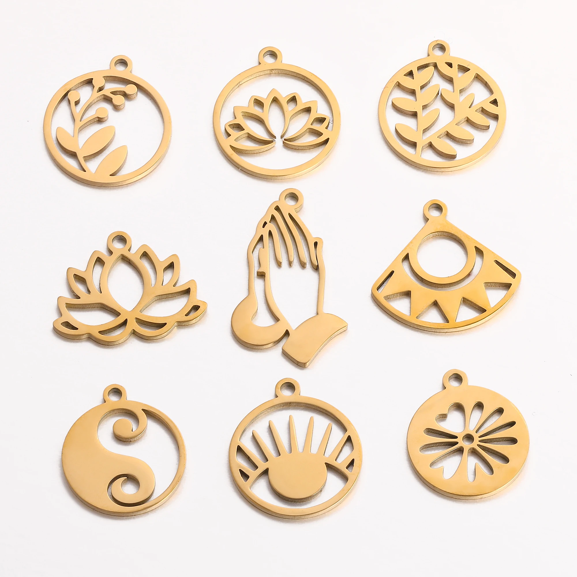 5 teil/los Edelstahl Charms Für Schmuck Machen Yoga Lotus Blume & Taiji Religion Amulett Anhänger Diy Ohrringe Halskette Armband – Detail 2