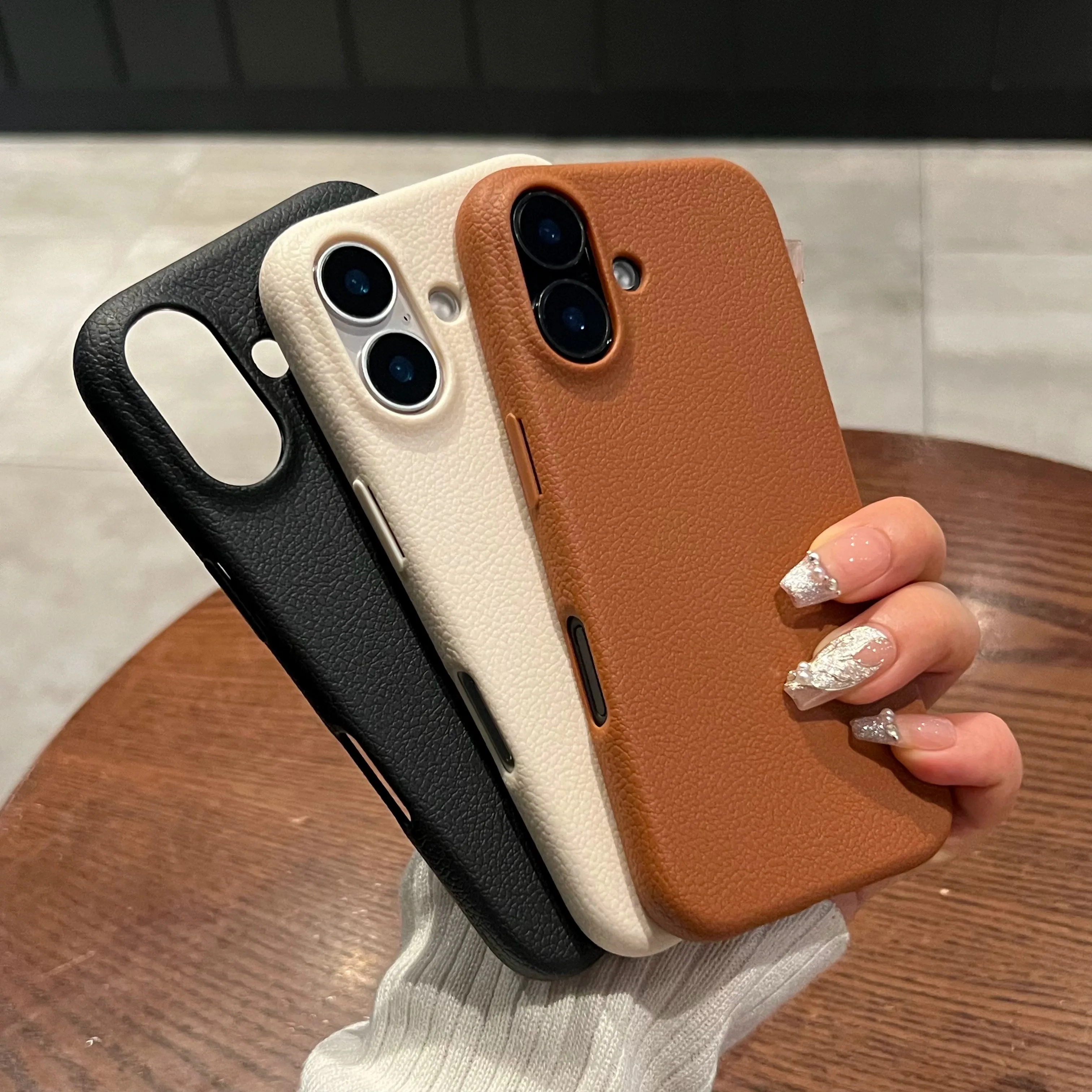 Luxury Matte Leather Phone Case For iPhone 16 15 14 Plus 13 12 11 Pro Max XR XS Lens Protection Shockproof Silicone Soft Cover