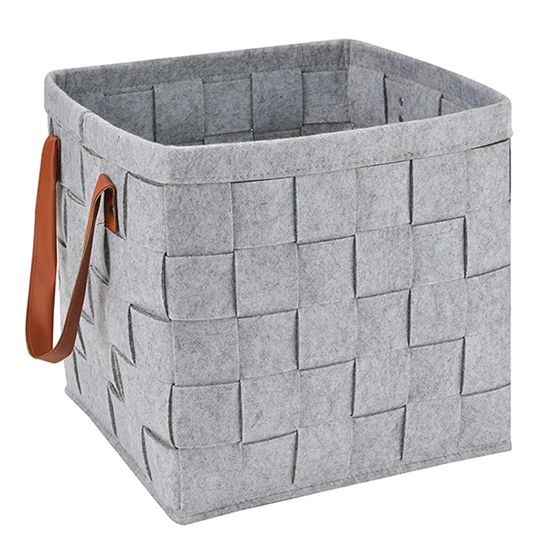 Felt Storage Baskets With Handles Soft Durable Toy Storage Nursery Bins Home Decorations (Grey)