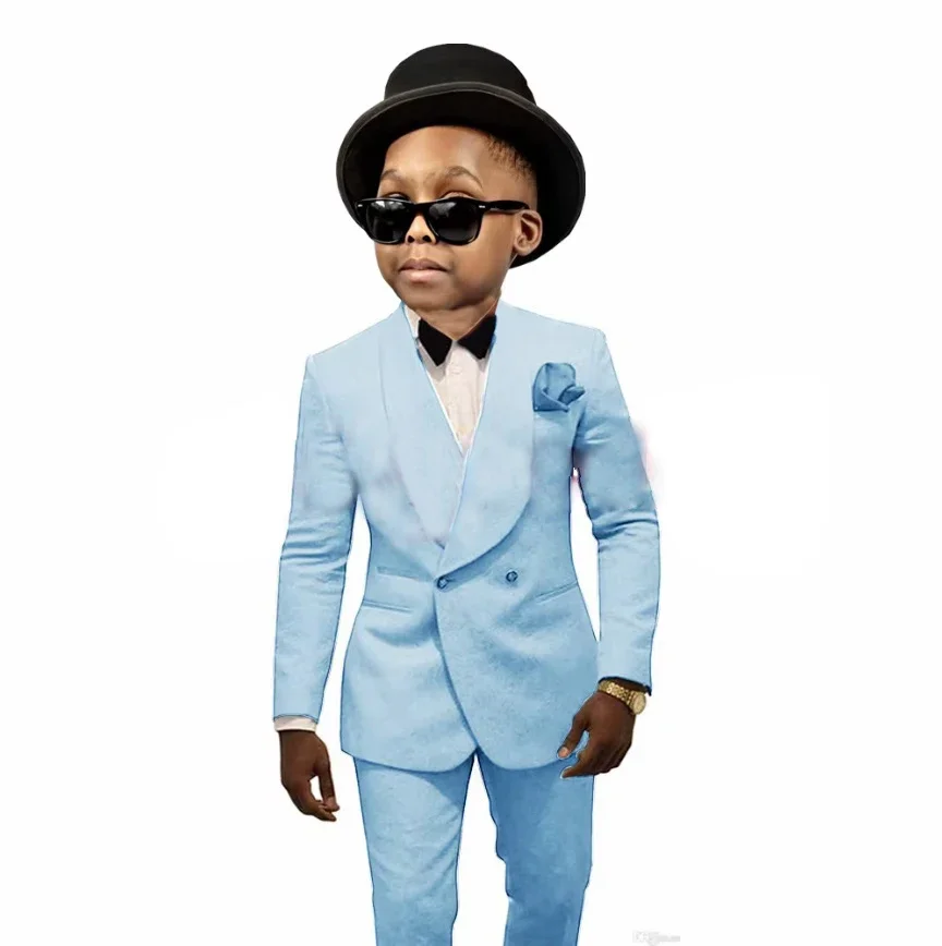 مزدوجة الصدر الاطفال بدلة رسمية للبنين 3-16 سنة 2 قطعة الأطفال الأزهار الزفاف سهرة لحفلة عيد ميلاد السترة مع السراويل