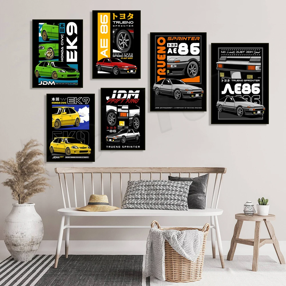 Retro Japanese cars, American cars, Civic modified cars, Nissan posters canvas paintings wall art pictures home room decoration