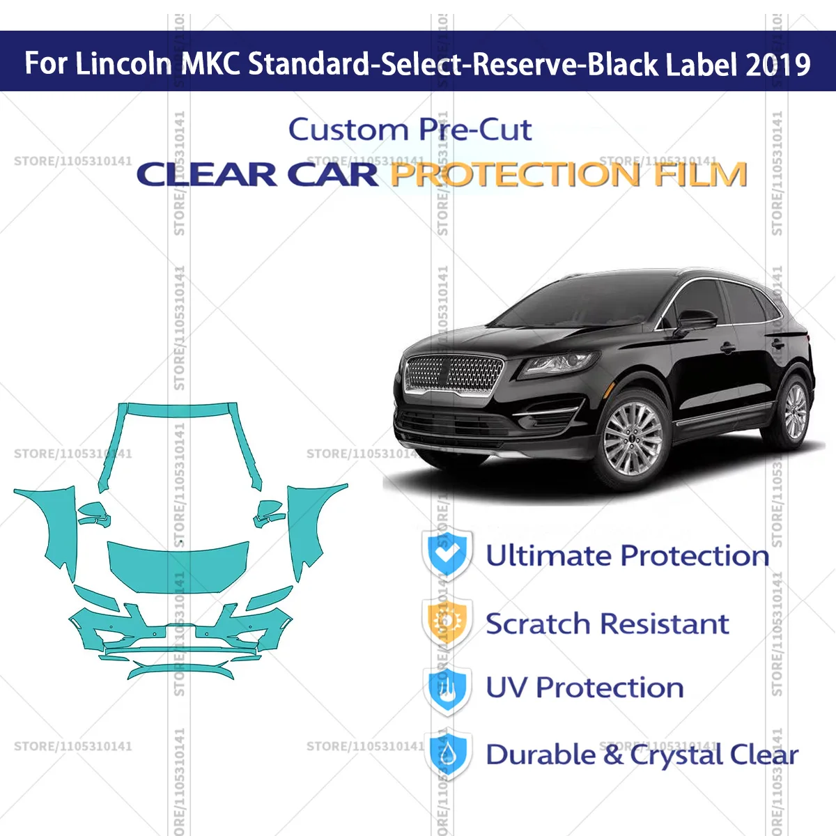 

Pre-Cut Paint Protection Film PPF Transparent Car Film Automotive PPF For Lincoln MKC Standard-Select-Reserve-Black Label 2019