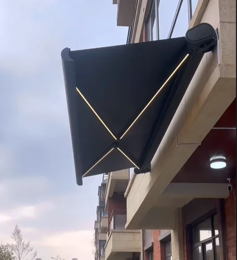 White Motorized Retractable Outdoor Patio Awning LED Light Rainproof Window Sun Shade Shelter PVC Sail Via Remote Control