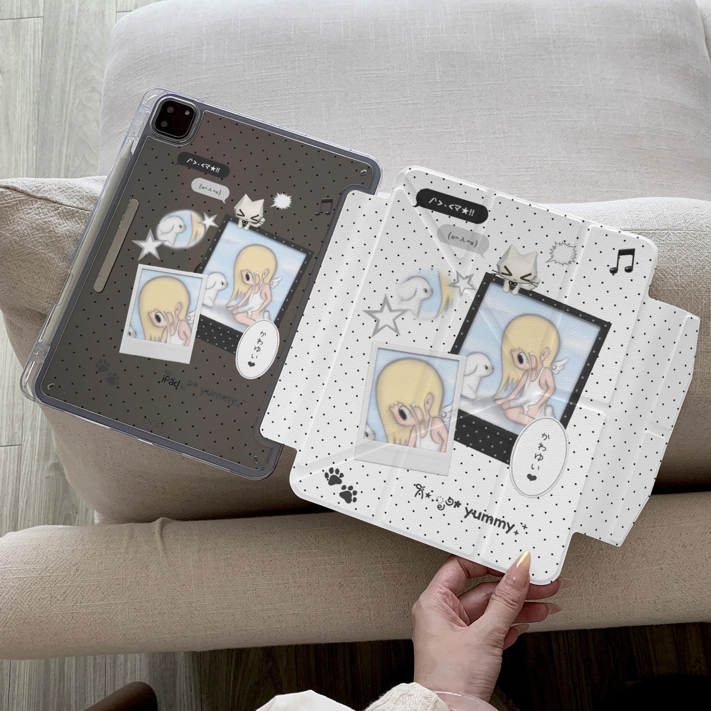 Cute Girl Polka Dot Table Case For iPad Pro 11 12.9 13 A16 M2 M3 M4 M5 Shell 8.3 9.7 10.2 5/6/7/8/9/10/11th Mini Air 3 4 5 Cover