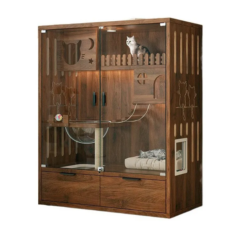 

Домик-шкаф для кошек, вилла-контейнер, лоток для туалета, просторный, из массива дерева, для дома