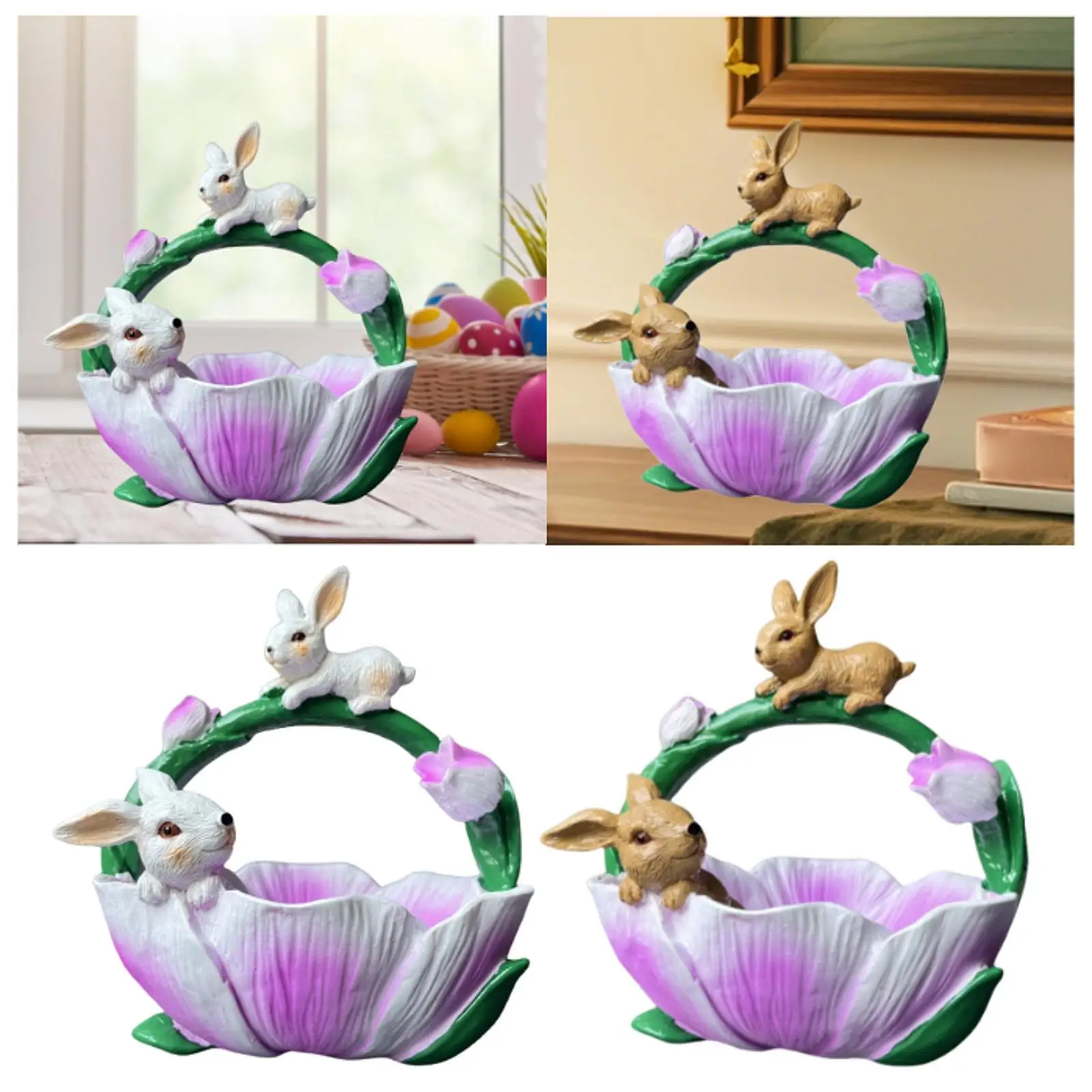 

Easter Bunny Figure Basket Rabbit Easter Figurines for Desktop Home Office