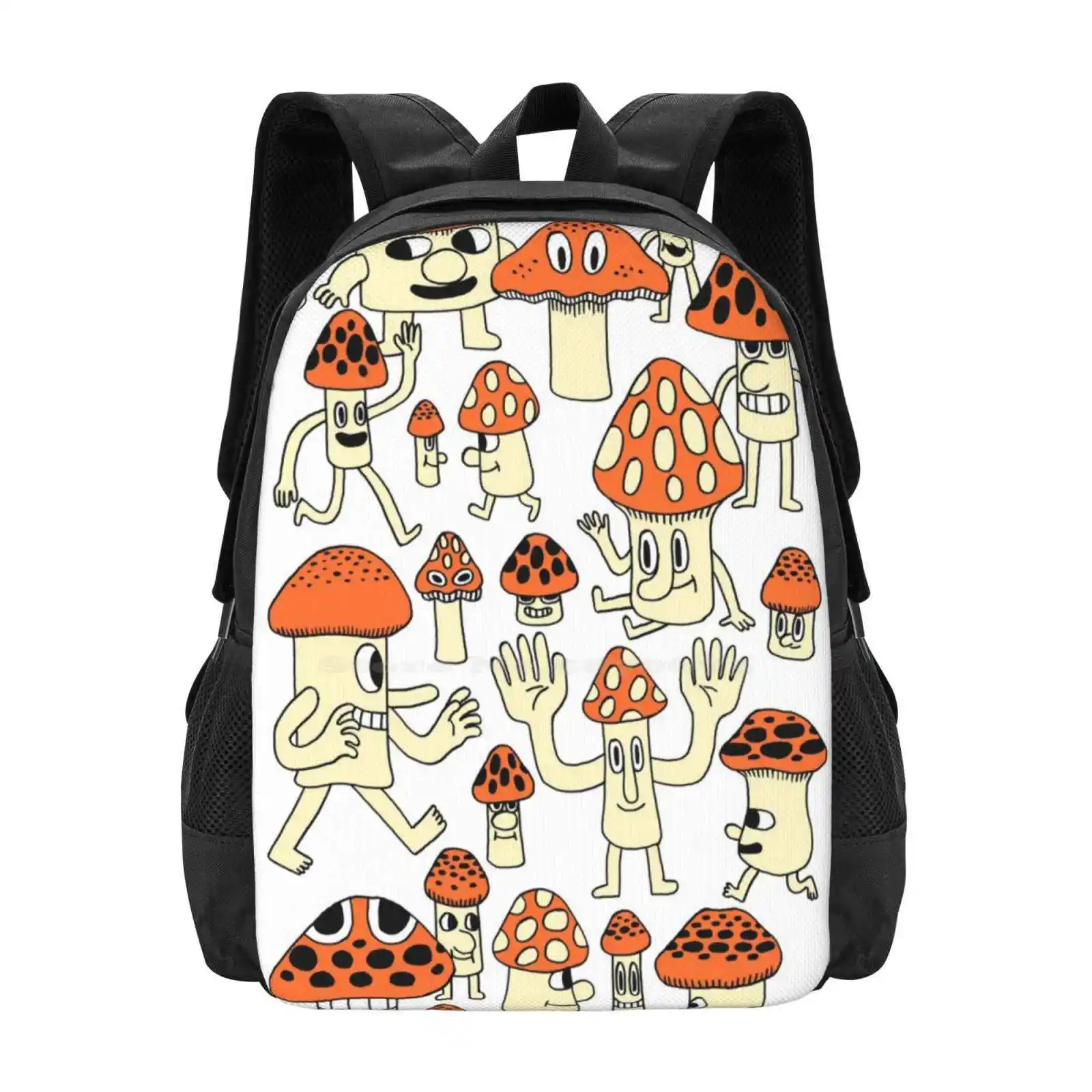 Mushrooms School Bag Big Capacity Backpack Laptop Mushroom Folk Magic Cute Characters Cartoon Nature Plants Fungus Gnome