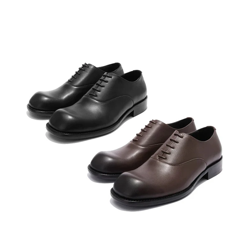 

Washed smoked leather top layer cowhide derby men's shoes height increasing elegant formal dress Oxford shoes casual business