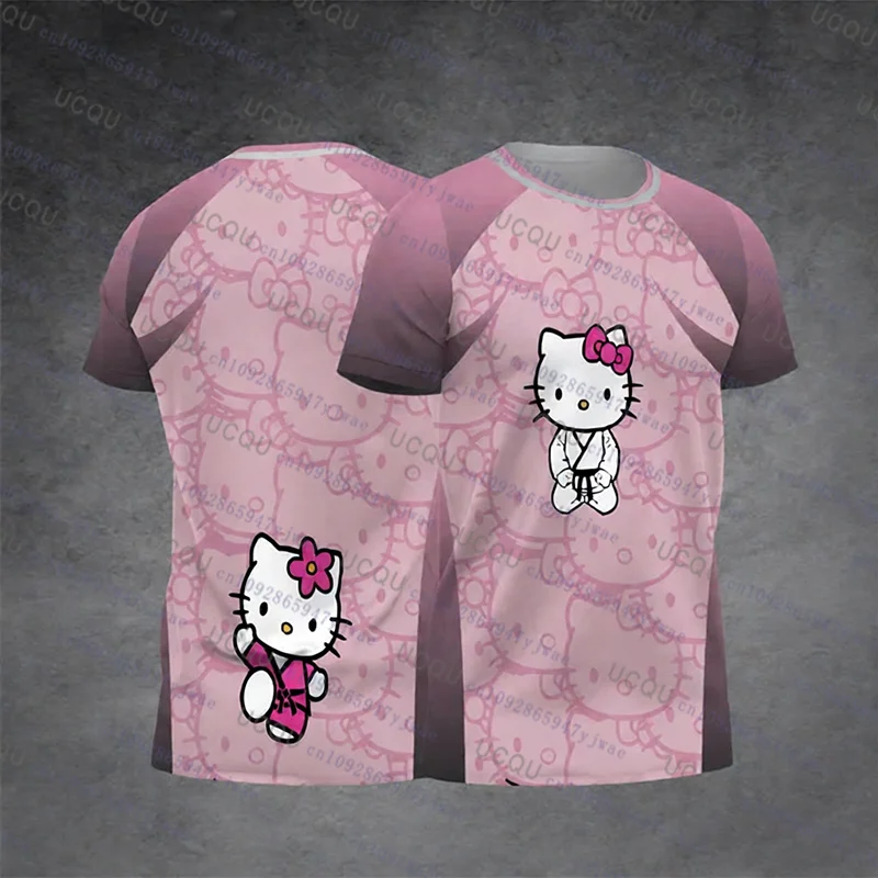 

Футболка Hello Kitty, спортивная одежда с героями мультфильмов, женская и мужская пижама с круглым вырезом, свободная повседневная легкая дышащая уличная одежда, женские и мужские топы