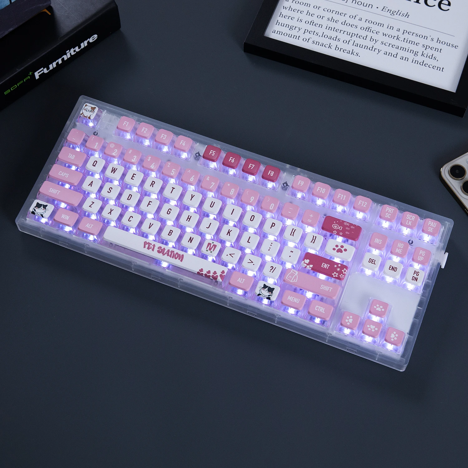 

118 Keys Transparent Pudding Keycap Cute Cat Pink Keycaps PBT Keycap Double Leather Milk Key Cap Thermal Sublimation ASA Key Cap