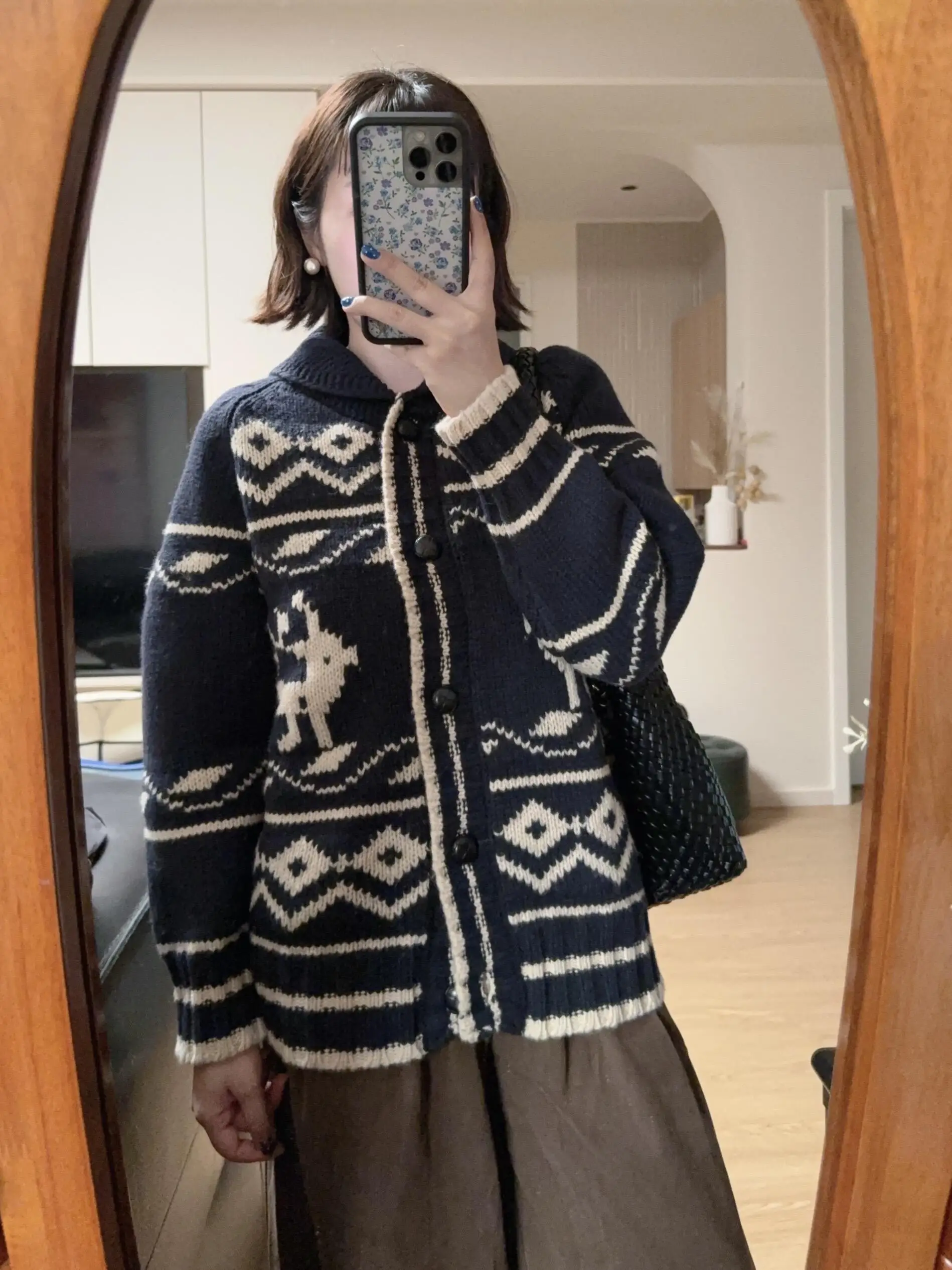 American Retro Fair Isle lavorato a maglia cardigan aperto maglione da donna sciolto autunno inverno pigro Sle alta sensazione mattina campana Eve...