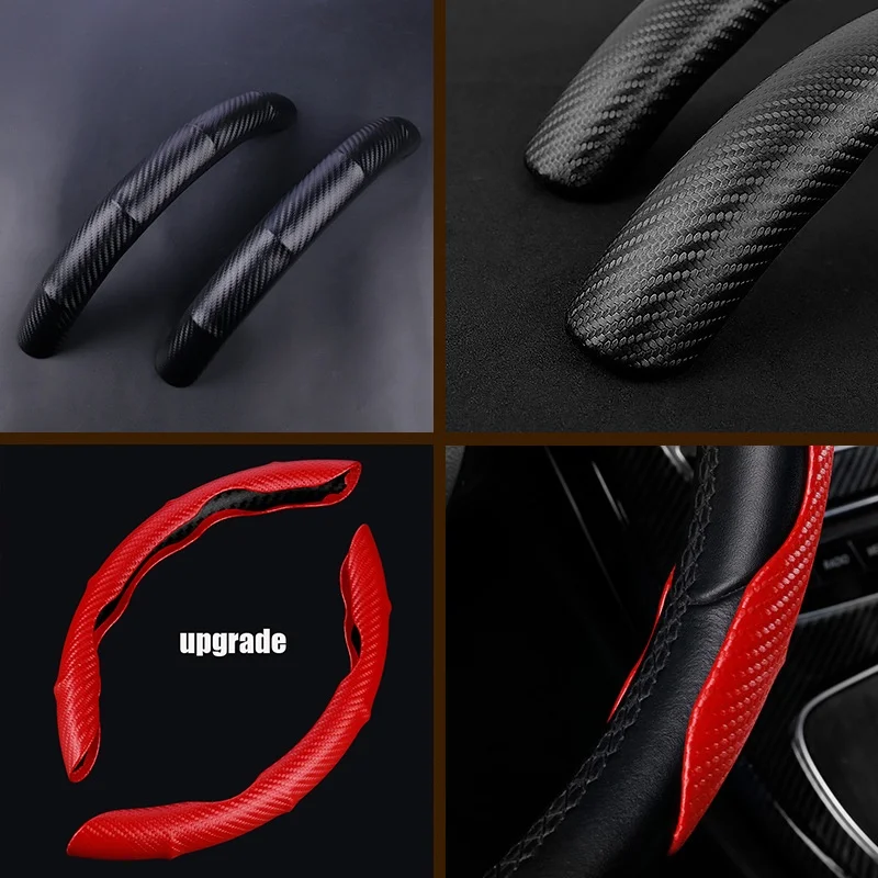 1 Pair Snap-on Car Steering Wheel Cover Universal  Car Anti-skid Accessories Wood Grain Carbon Suede Steering Wheel Cover