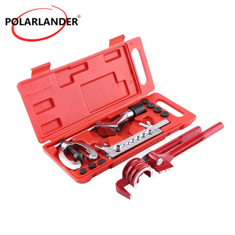 

Набор инструментов для развальцовки и обжима, 11 шт., инструмент для обжима с 7 отверстиями + 180 шт. ° Трубогиб + 7 двойных развальцовочных штампов + резак + зажим