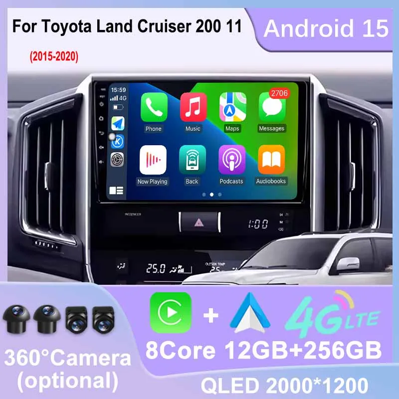 Car Radio For Toyota Land Cruiser 200 11 2015 - 2020 Carplay Auto GPS Navigation Multimedia Player Video WIFI 4G Stereo DSP BT