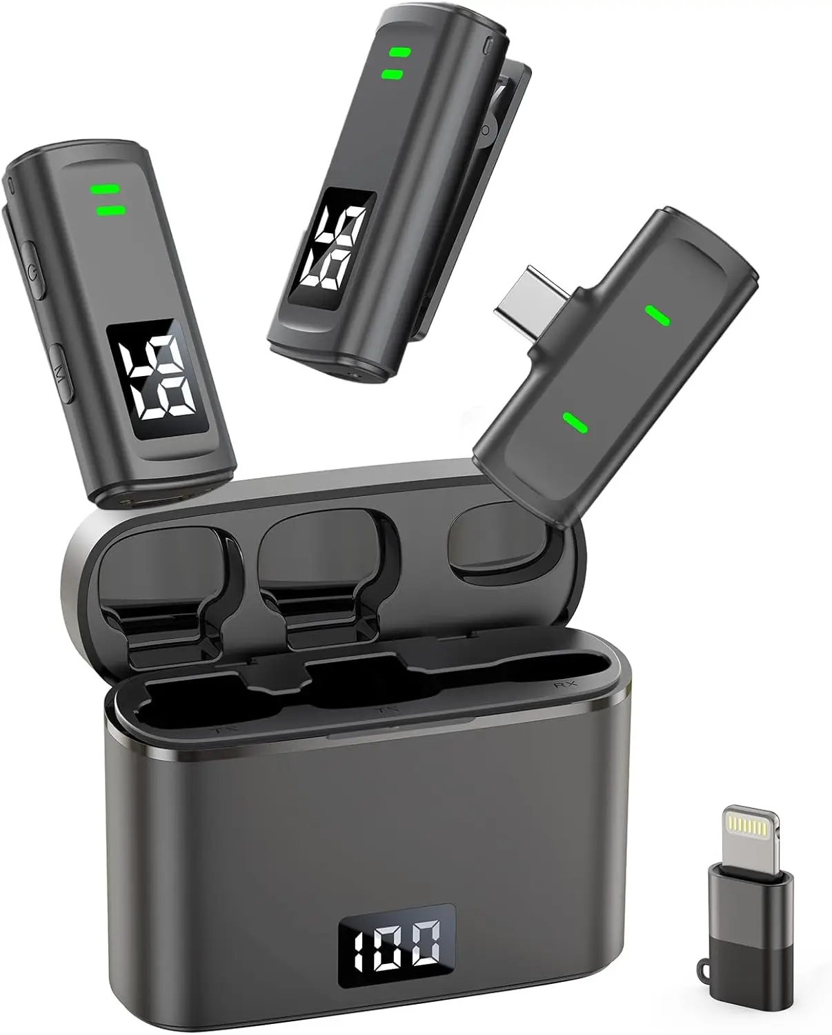 

Беспроводной петличный микрофон для iPhone 16 с USB-C, шумоподавлением, зарядным кейсом на 35 часов и радиусом действия 75 футов