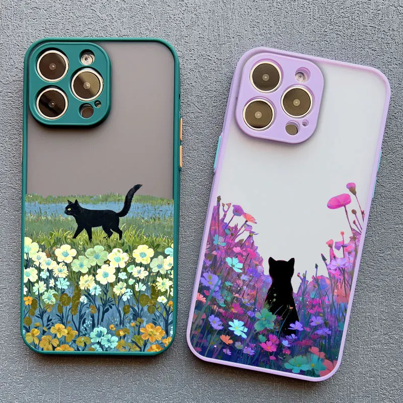 Anime Landschaft Malerei Nette Katze Telefon Fall Für iPhone 17 16 15 14 Pro Max Plus 11 12 13 Mini Pro max Stoßfest Zurück Abdeckungen – Detail 12