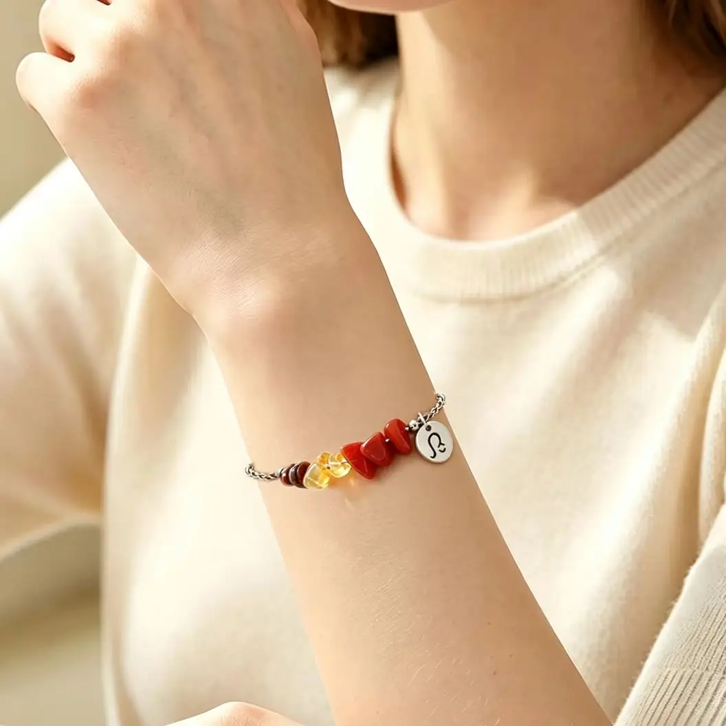 MHS.SUN 12 Star Zodiac Sign Gravel Natural Stone Chains Bracelets With Card Couples Constellation Birthday Party Jewelry