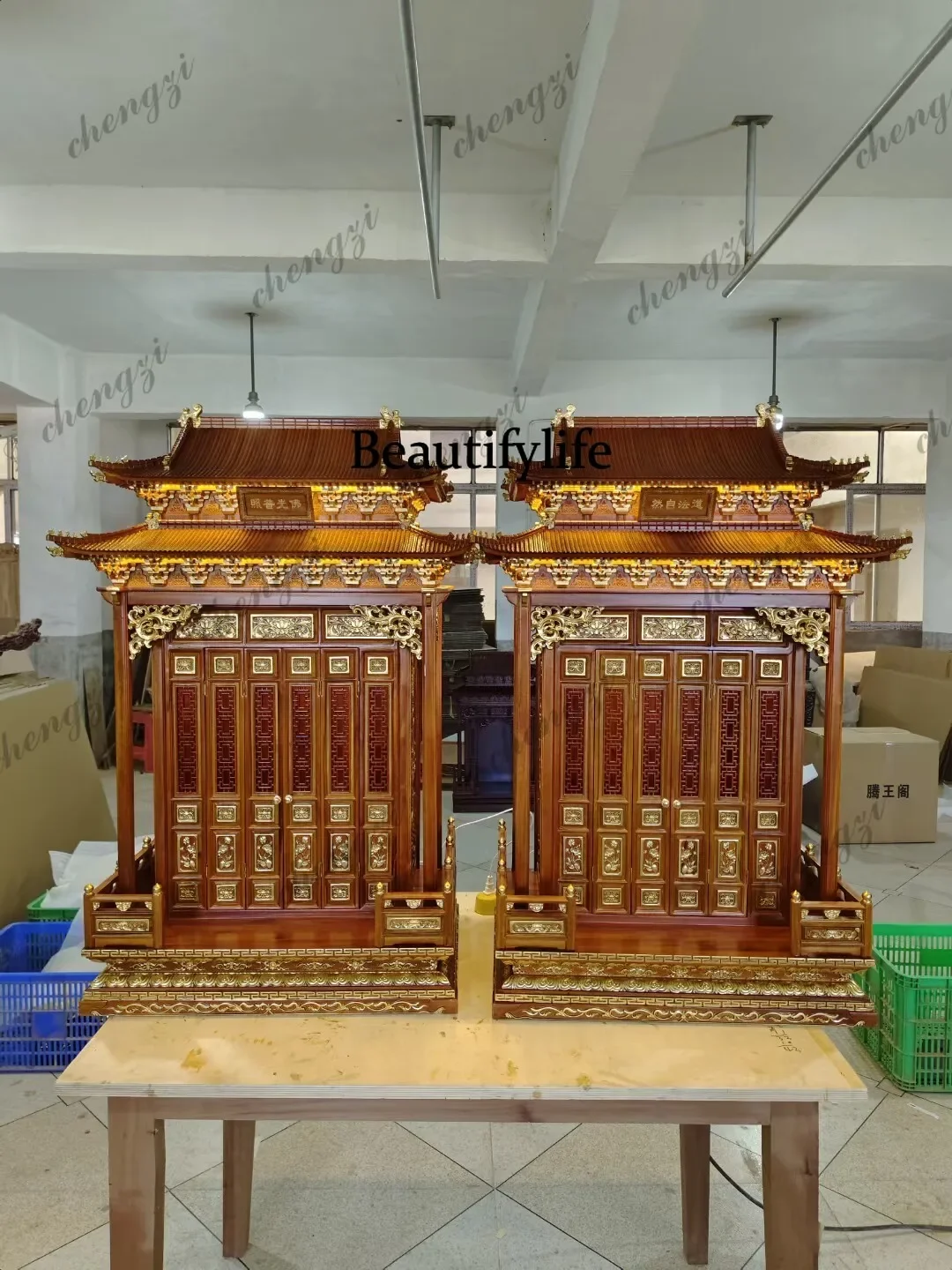 DD182Solid wood Buddhist shrine for Taiwan household use, God of Wealth Guanyin Guan public supply cabinet shrine, roof hanging