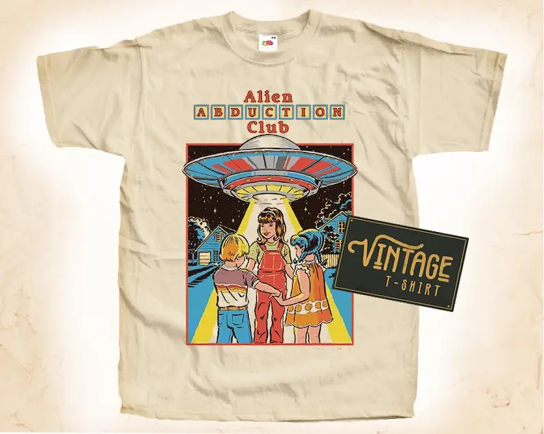 

Alien Abduction Club T shirt Tee Natural Vintage 100% Cotton Movie Poster All Sizes