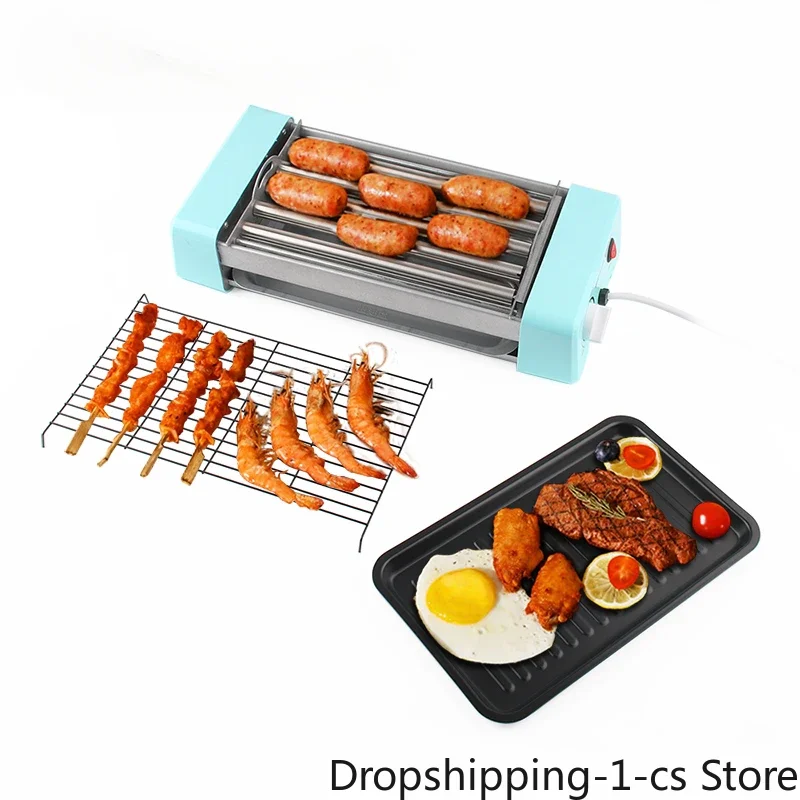 Electric Crispy Hot Dog Sausage Rotary Grill Machine Oven Kebab Barbecue Rack Net Steak Frying Pan Corn Rotisserie Skewers Stove