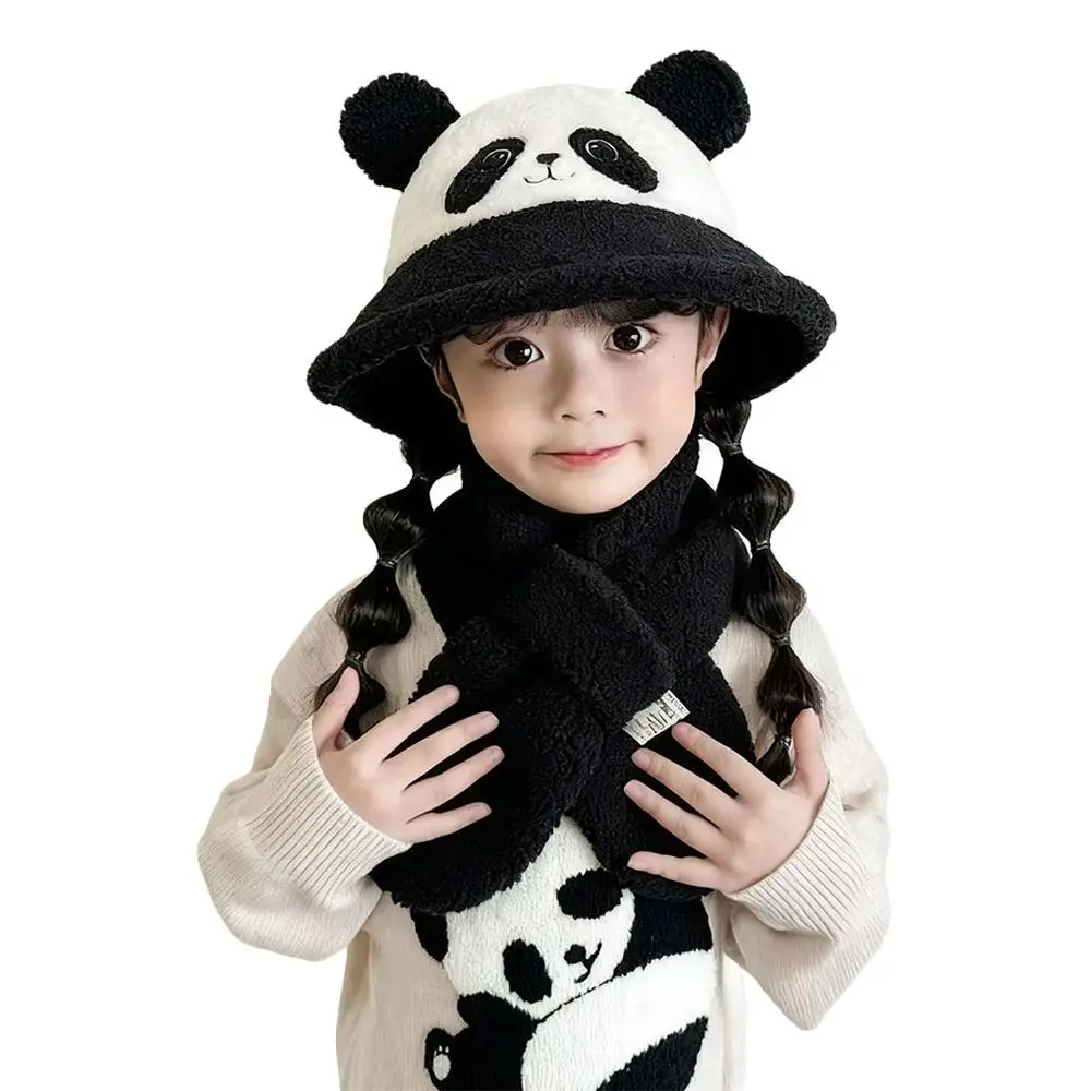 Cute Winter Scarf Hat Set Warm Polar Fleece Bucket Hat Windproof Coldproof Neck Warmer Children - view 3