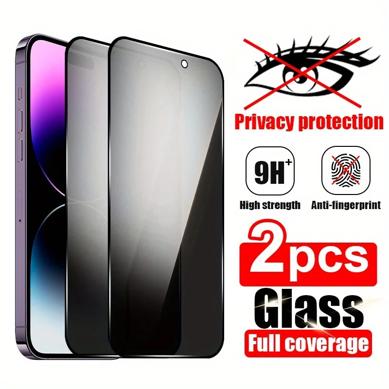 2 قطعة الخصوصية الزجاج المقسى آيفون 16 برو ماكس 15/14/13/12/11 المضادة للتجسس حامي الشاشة التغطية الكاملة XSMAX فيلم المقسى