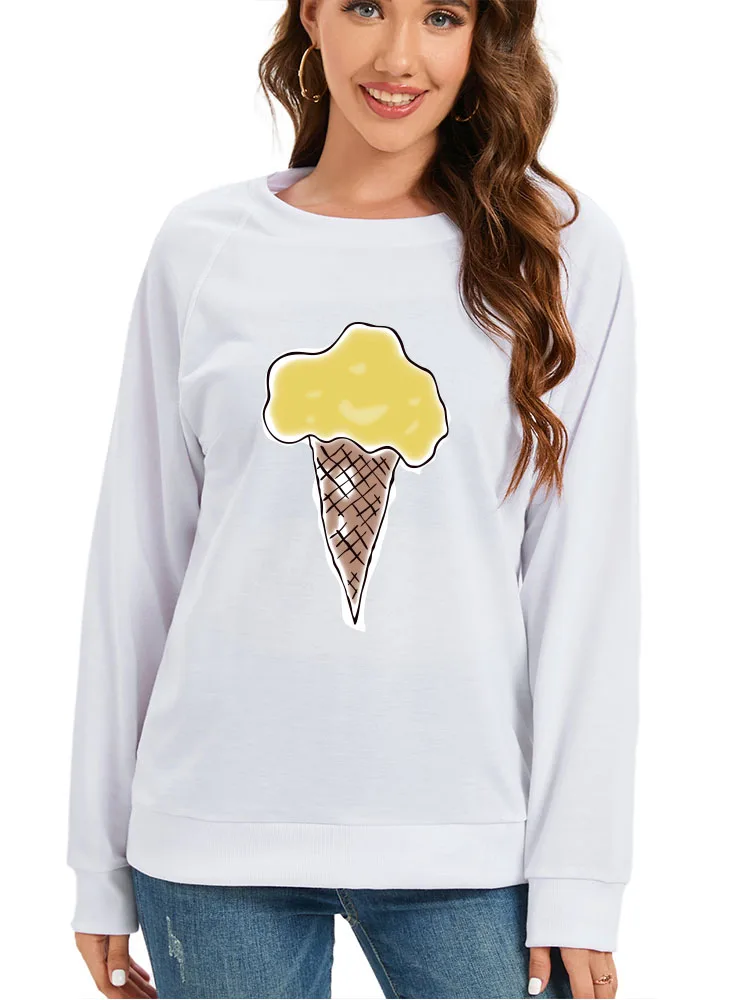 Seeyoushy Cloud Ice Cream Print 2023 Long Sleeve O-Neck Womens Top Casual Harajuku Women's Top 90's Y2K Aesthetic Women's Hoodie