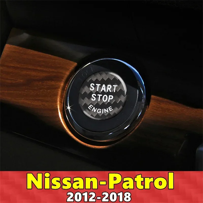 For Nissan Patrol Car Engine Start Stop Button Cover Real Carbon Fiber Sticker 2012 2013 2014 2015 2016 2017 2018