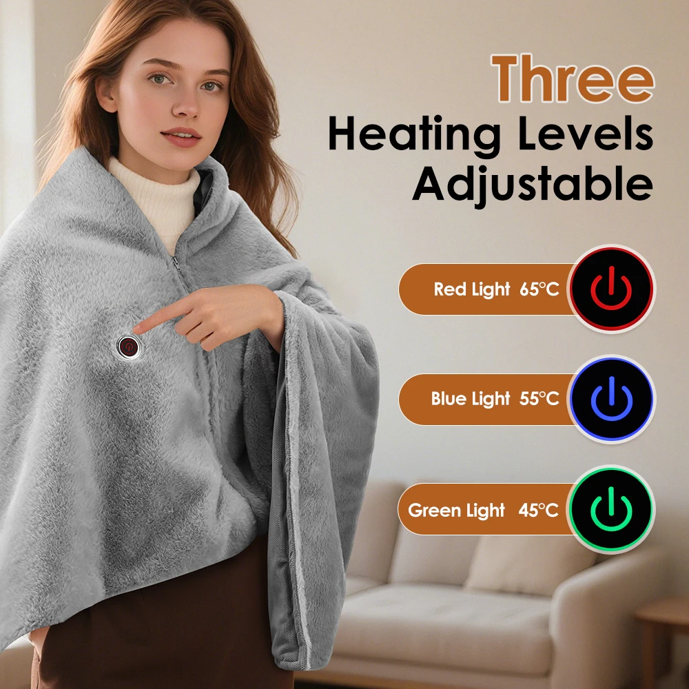 

Wearable Heating Electric Blanket Shawl 3 Gears Cordless Adjustable Soft Velvet for Home Office Camping Washable Thermal Mat Pad
