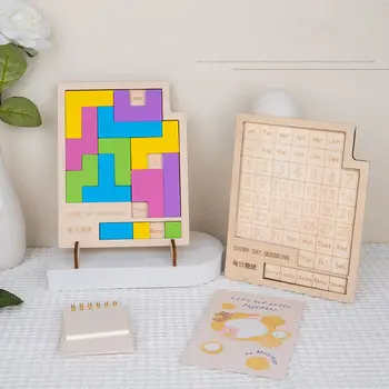 Puzzle créatif Montessori dos IQ Intelligence pour enfants, kits de jeux, jouets en bois, calendrier