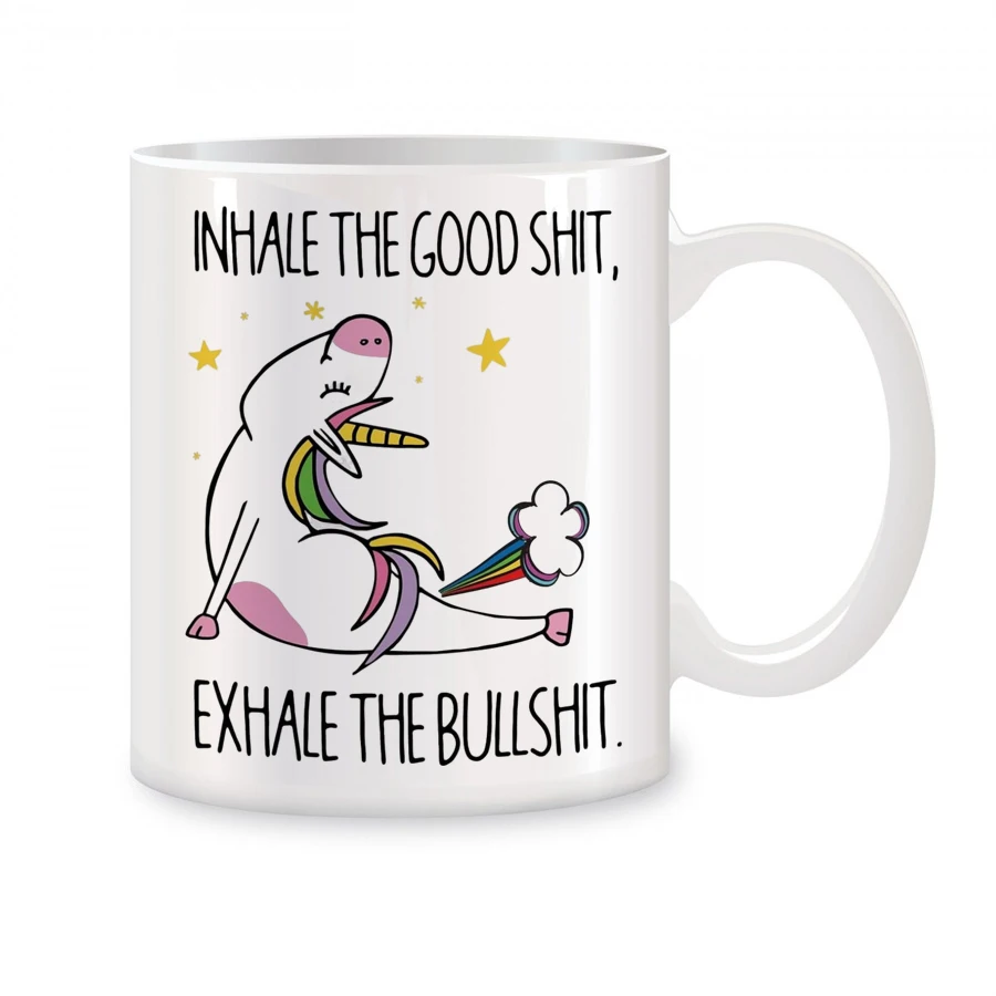 Unicorn Gift Mugs For Women, Inhale The Good Shit Exhale The Bullshit Yoga Birthday Gifts Coffee Ceramic Tea Cups White 11 oz