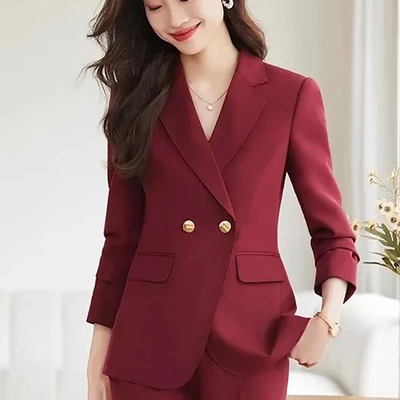 

Professional Women's Suit Set Commute Workwear Elegant Goddess Style Plus Size Light Blue Burgundy Black Versatile Formal Outfit