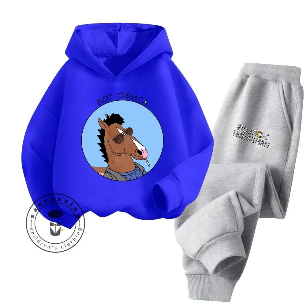 2024 Anime BoJack Horseman Kiddie Boys Hoodie Cute Spring and Fall Sweatshirt Kiddie Pullover Sports Teen Boys Hoodie Suit