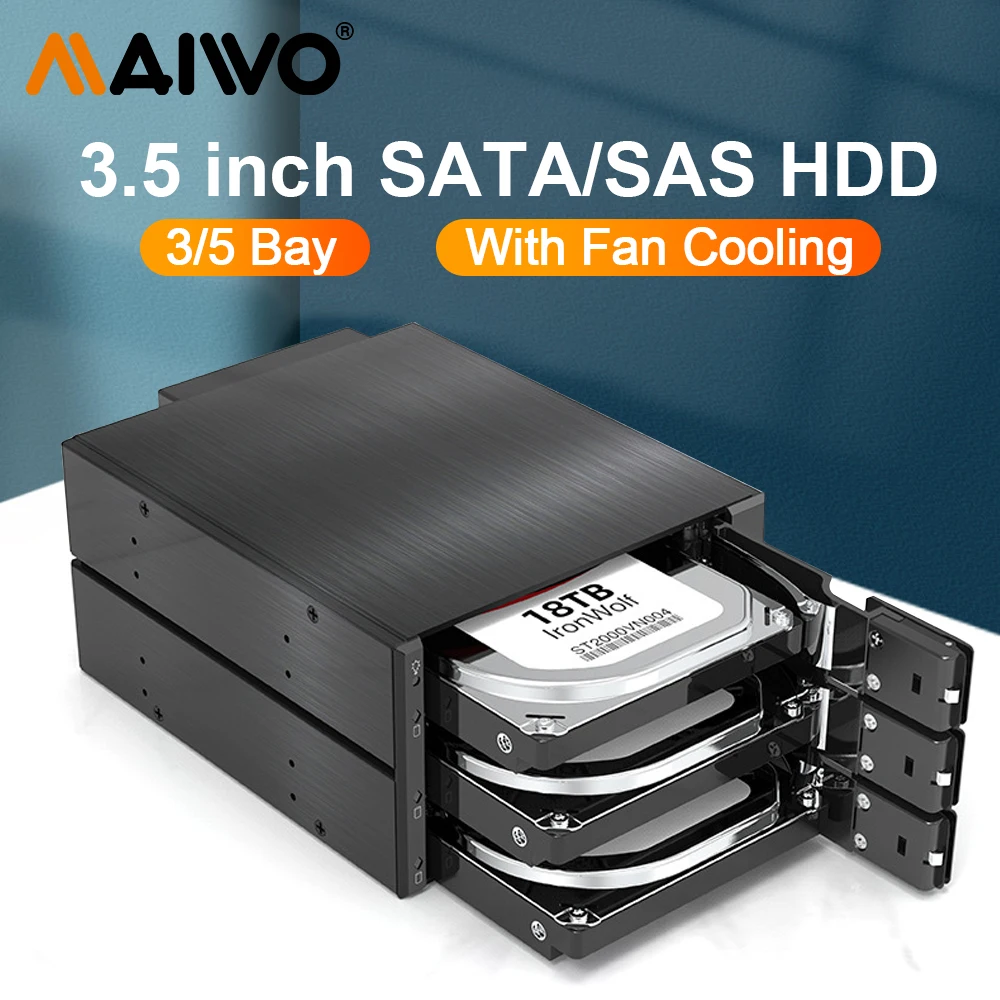 

MAIWO 3.5 Inch SAS/SATA HDD Case Optical Drive Hard Disk Enclosure 5.25 To 3.5 Inch Extraction Tray 3/5 Bay Desktop Computer Box