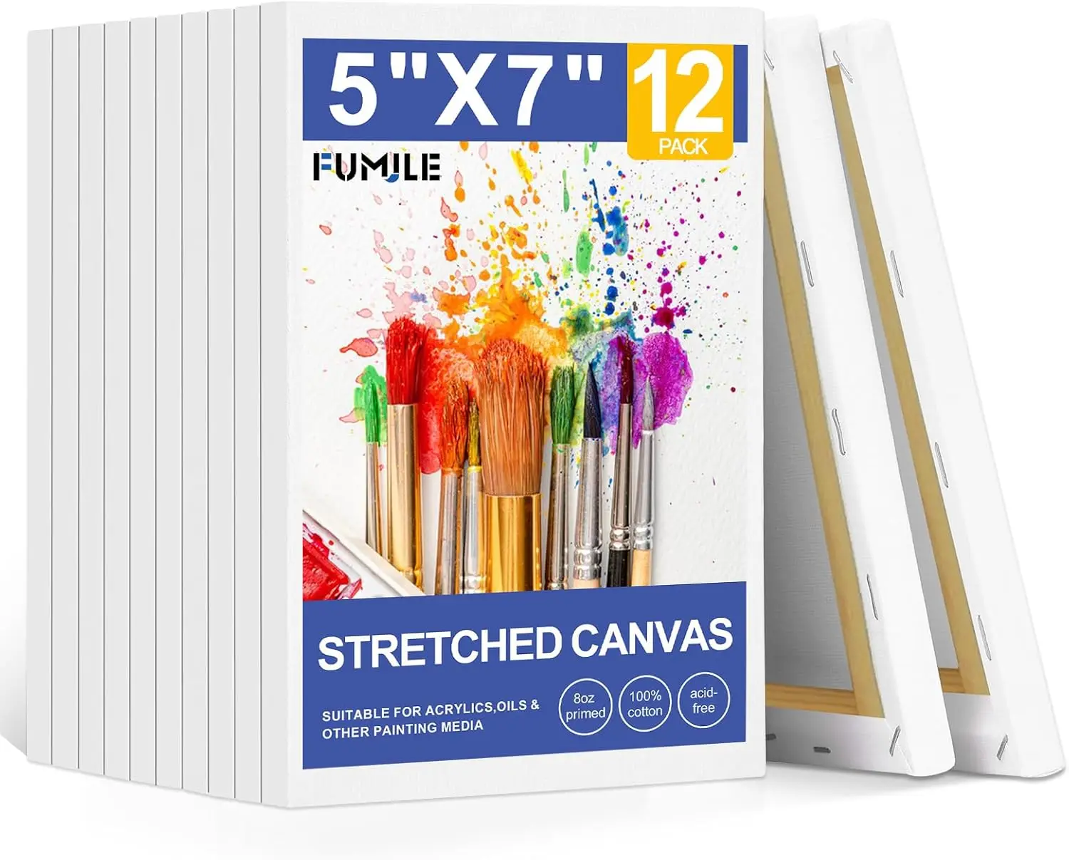 

12 Pack 5x7 Stretched Canvas for Painting, Primed White, 5/8" Profile, Value Pack for Oil & Acrylic