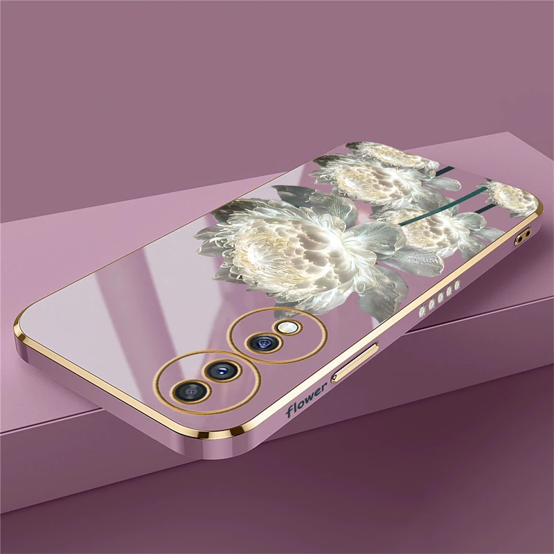 Lotus Flower Luxury Plating Phone Case For Honor 90 Lite 50 SE 20 70 X10 X7A X50i X40 9X Pro Soft Silicone Shockproof Cover