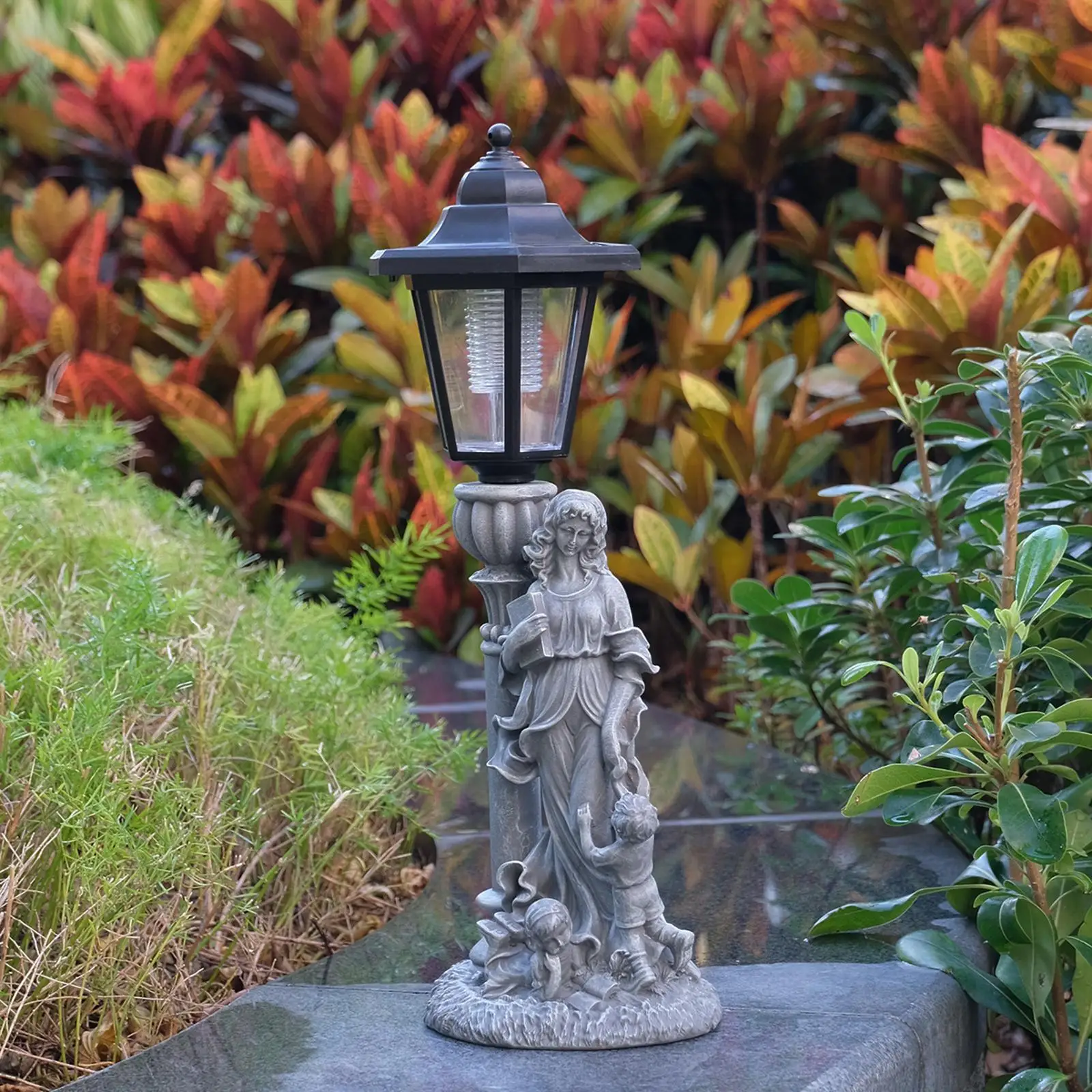 Garden Statue Light with Solar Mom Kids Outdoor Resin Decorative Figurine for Patio Lawn Porch Yard Ornament