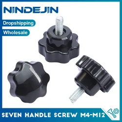 NINDEJIN 2-5pcs Plum Handle Screw M4 M5 M6 M8 M10 M12 Carbon Steel Seven-star Handle Clamping Thumb Hand Screw Bolt