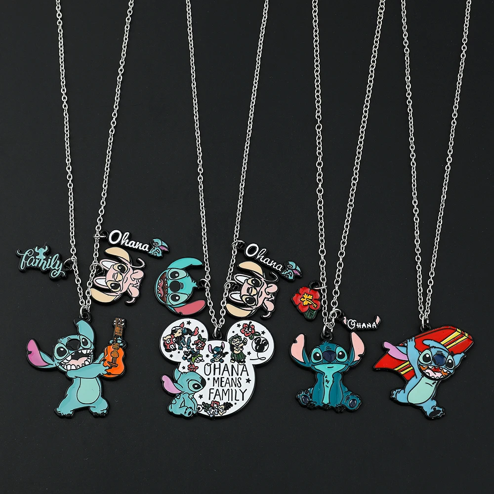 Lilo and Stitch Necklace Kawaii Anime Figures Angel Baking Varnish Pendant Fashion Jewelry Accessories Children Toy Gifts