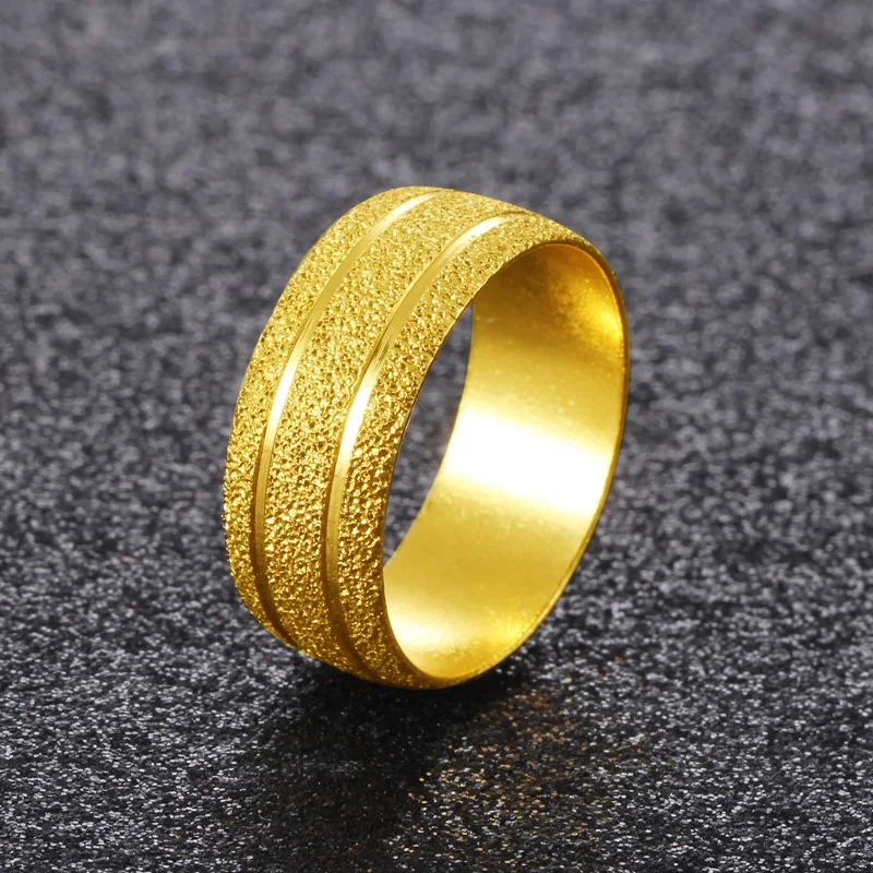 Yellow Gold Color Ring for Women Men Matte Thick Gold Wedding Engagement Birthday Couple Match Finger Rings Jewelry Gift