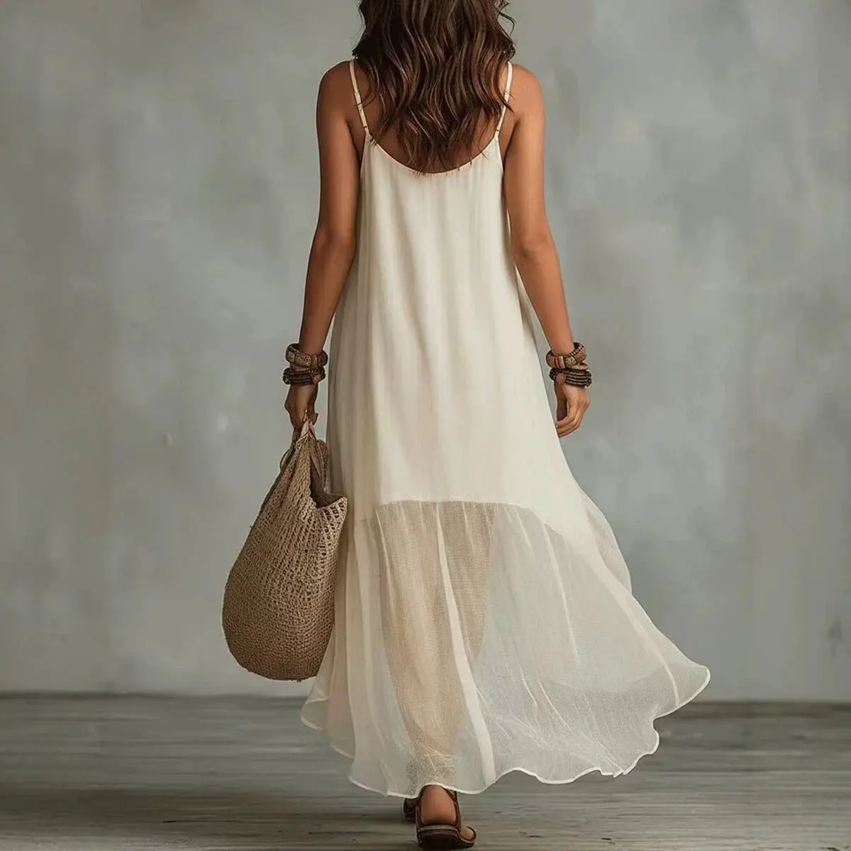 Sleeveless Chic Holiday Backless Simple Ladies Irregular Dress Streetwear Women Summer Spaghetti Strap Mesh Patchwork Dress