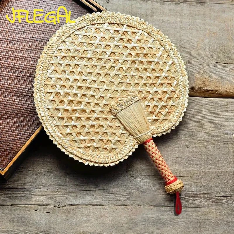 

1PC Handmade Woven Fans Summer Wheat Straw Big Pu Fan Chinese Traditional Hand Shake Fan Simple and Natural Tassel Decoration